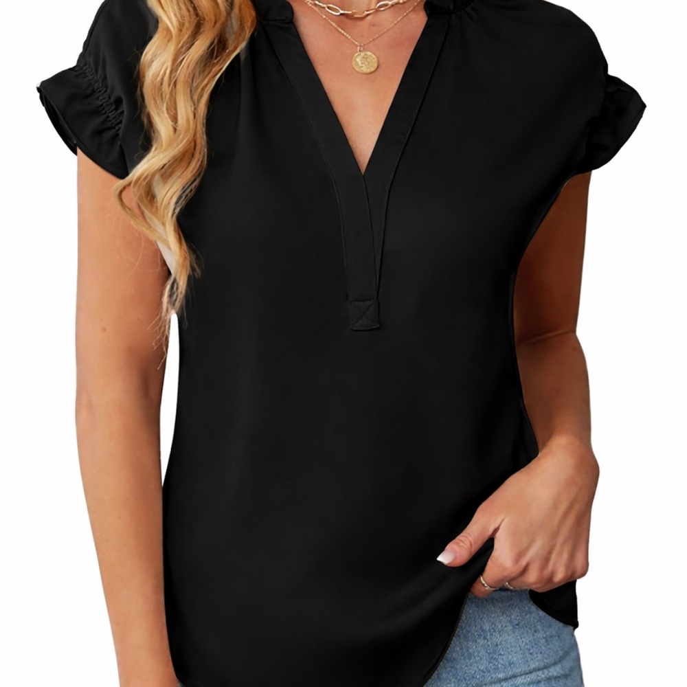 Chic Black V-Neck Women's Blouse
